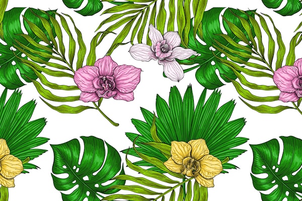 Orchids and palm leaves 4