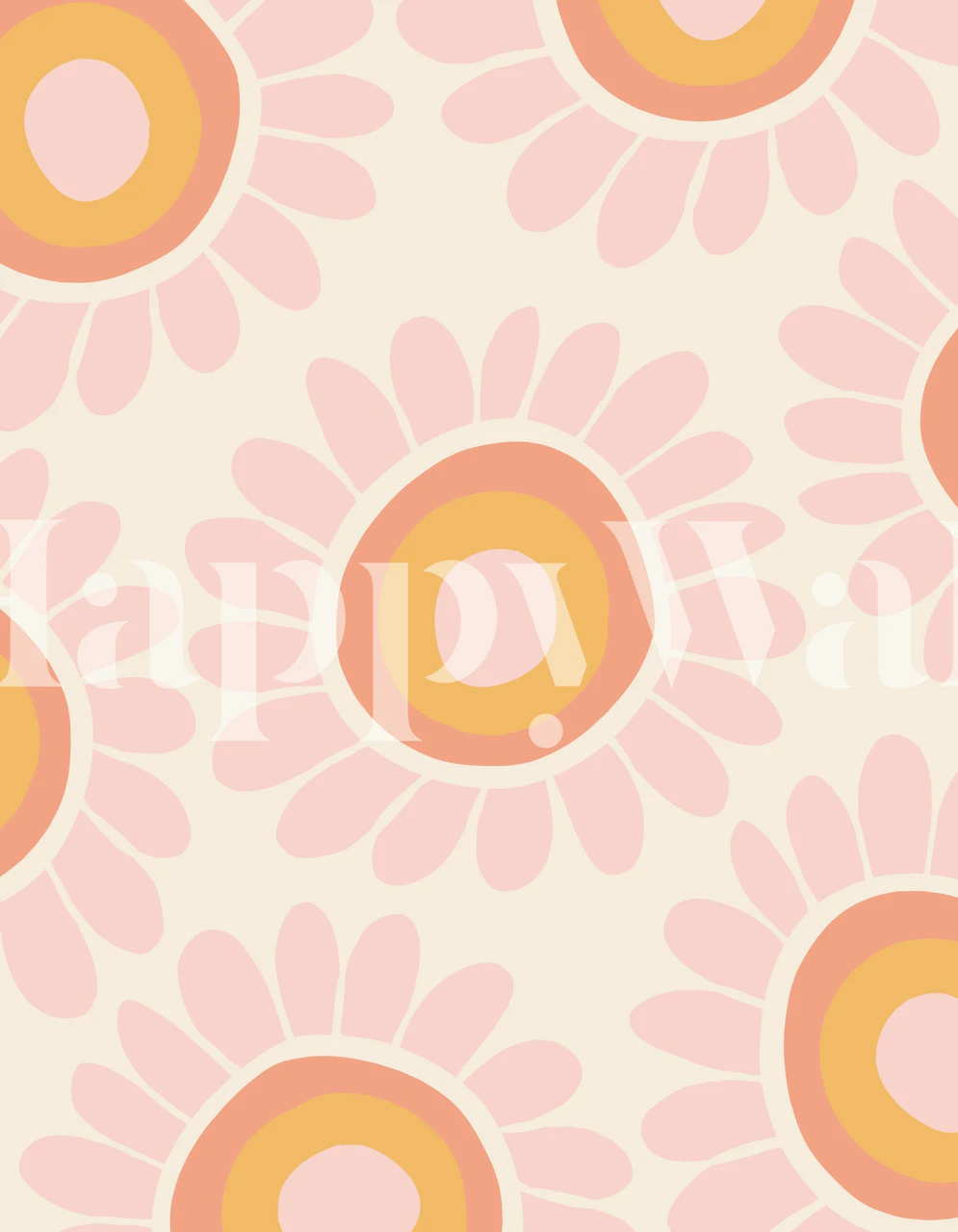 Pink sunflower pattern with yellow centers wallpaper
