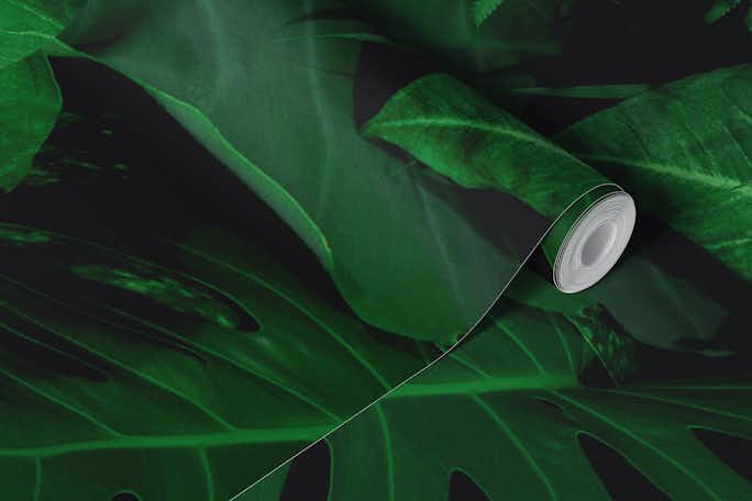 Dark green tropicalwallpaper roll
