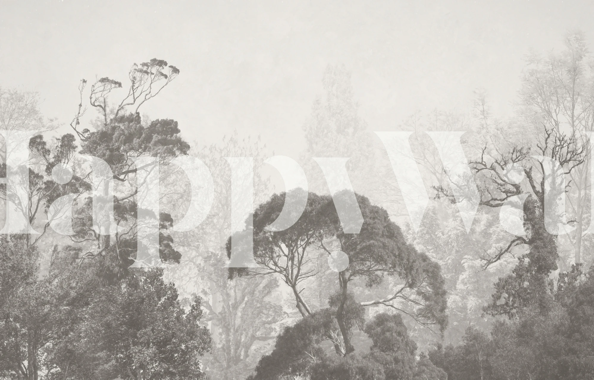 Vintage black and white forest wallpaper featuring trees and foliage