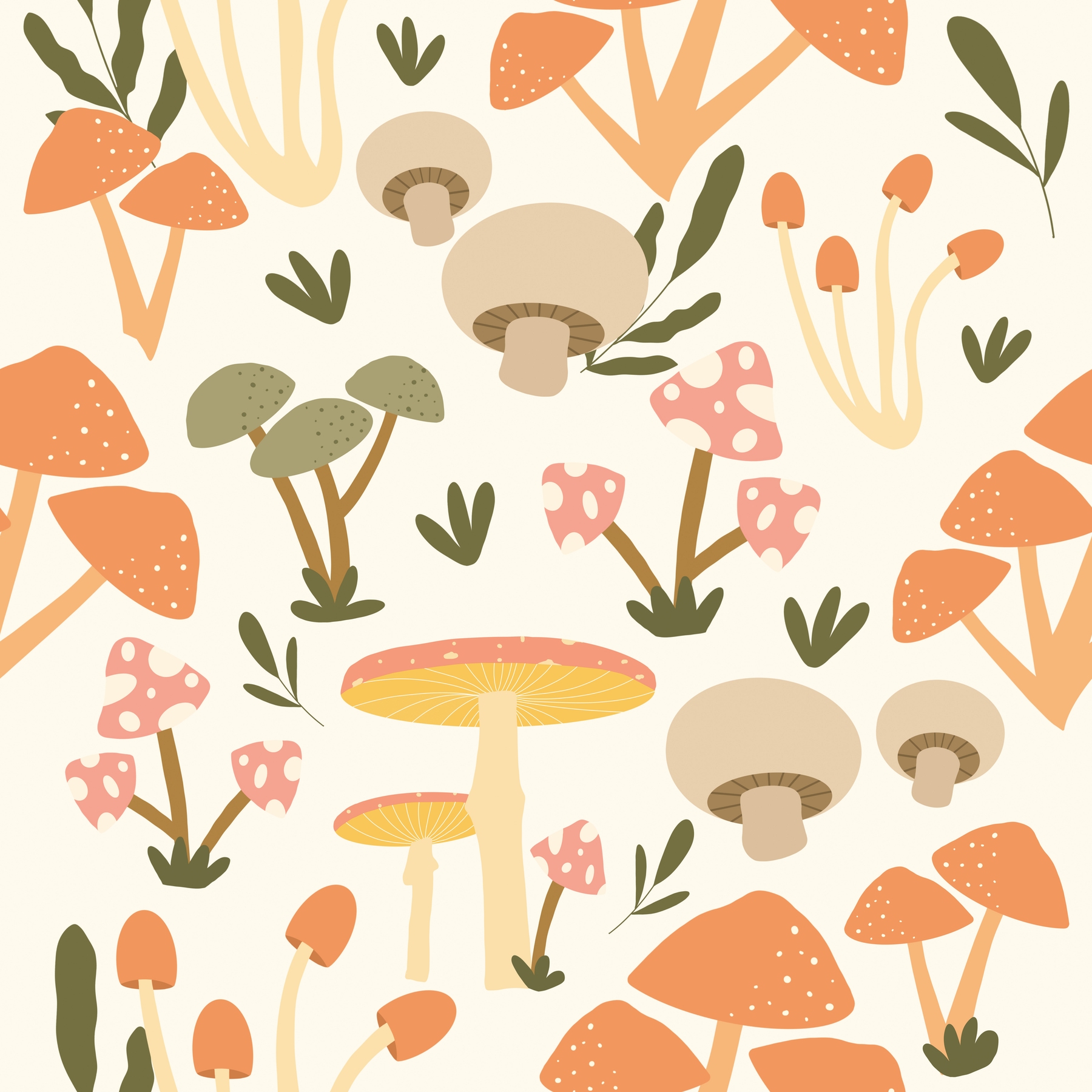 Mushrooms Pastels Pattern wallpaper - Happywall