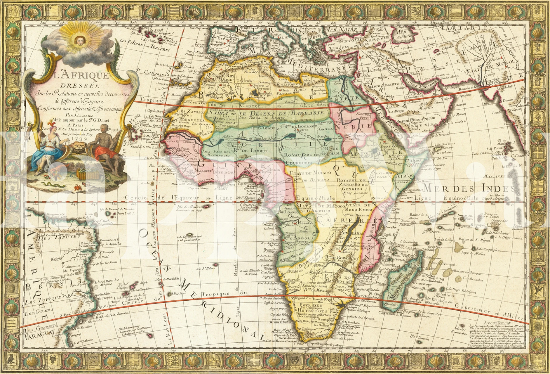 1732 Ancient Africa Map wallpaper in a room