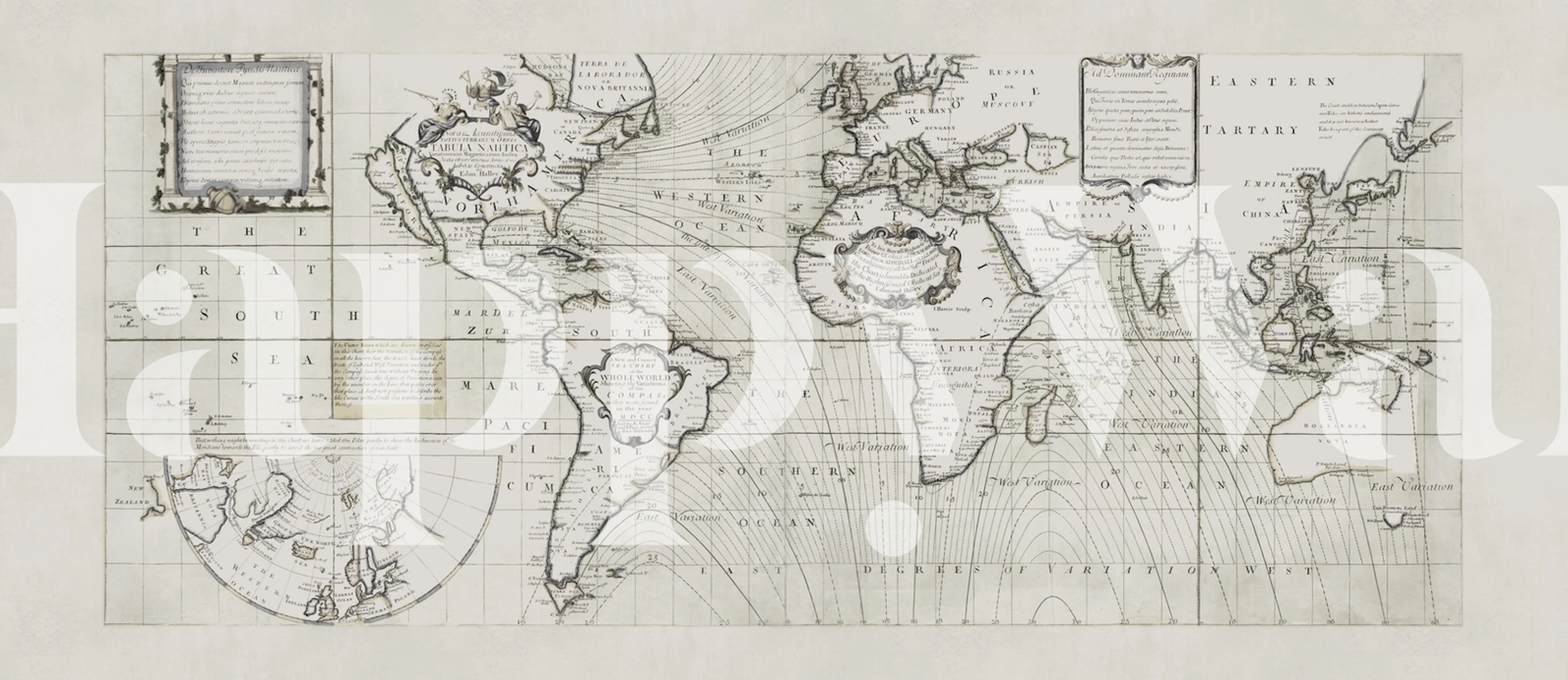 Vintage world map with intricate details, neutral tones wallpaper