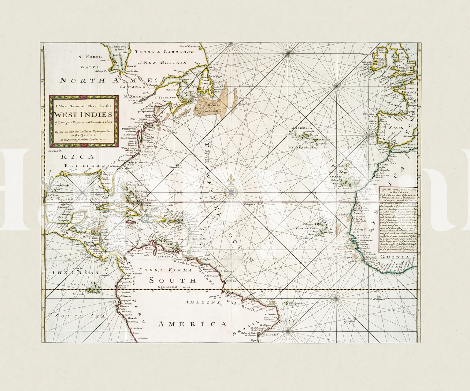 1703 West Indies ancient map wallpaper in a room
