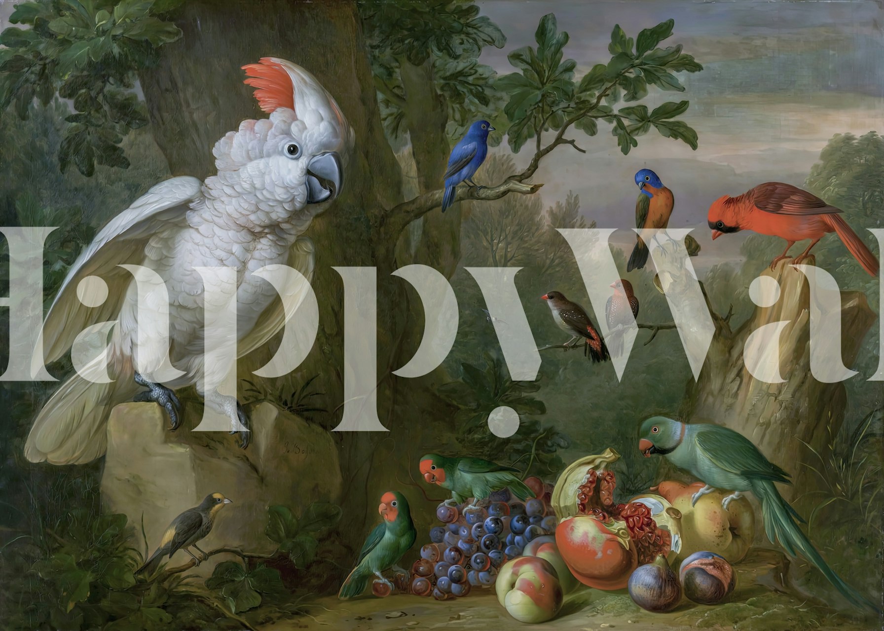 Tropical Bird Still Life tapetdesign i et rum