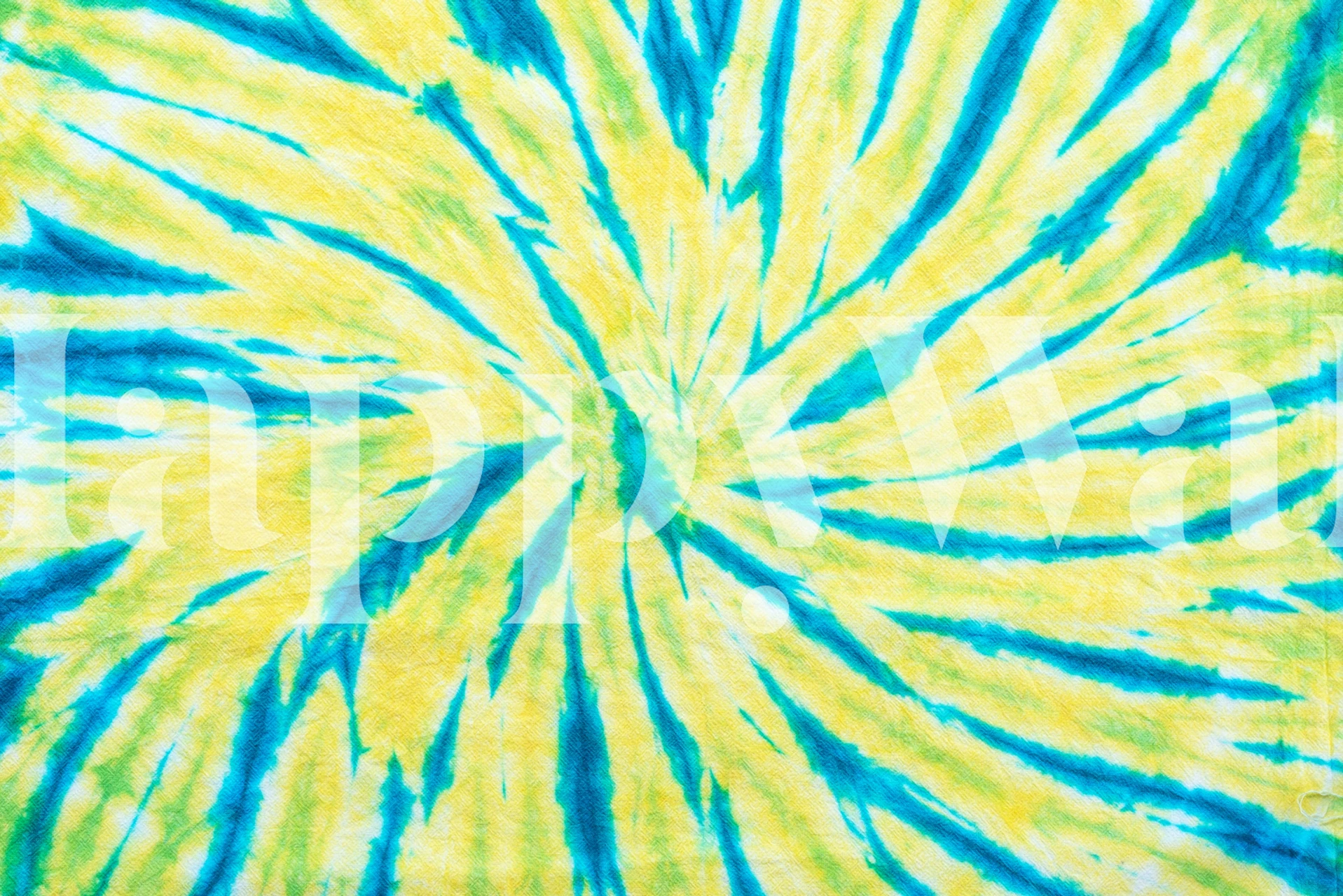 Geel en blauw tie-dye fotobehang met wervelende patronen
