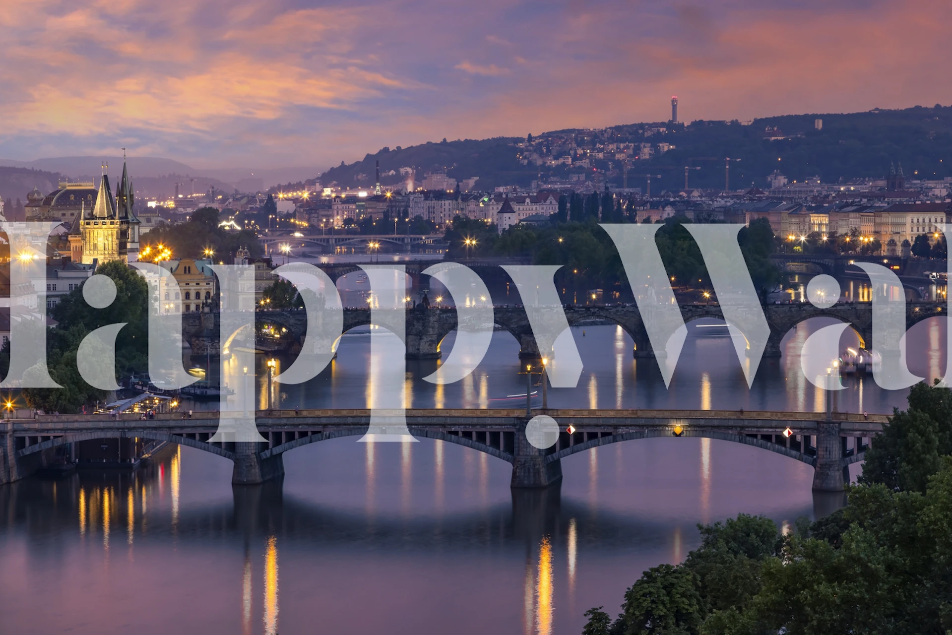 Wallpaper design of Vltava bridges in a room