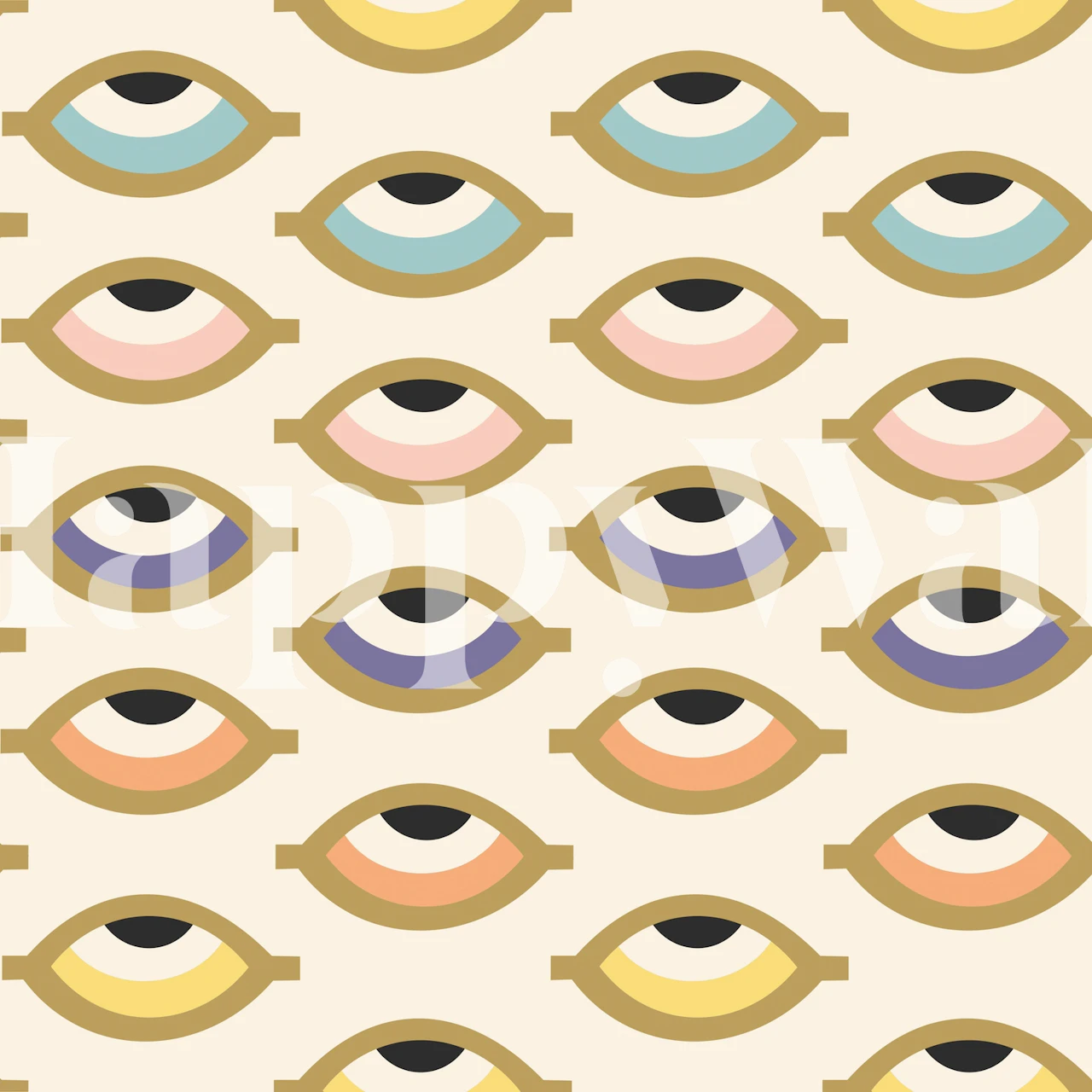 Colorful eye patterns in pastel shades on cream wallpaper