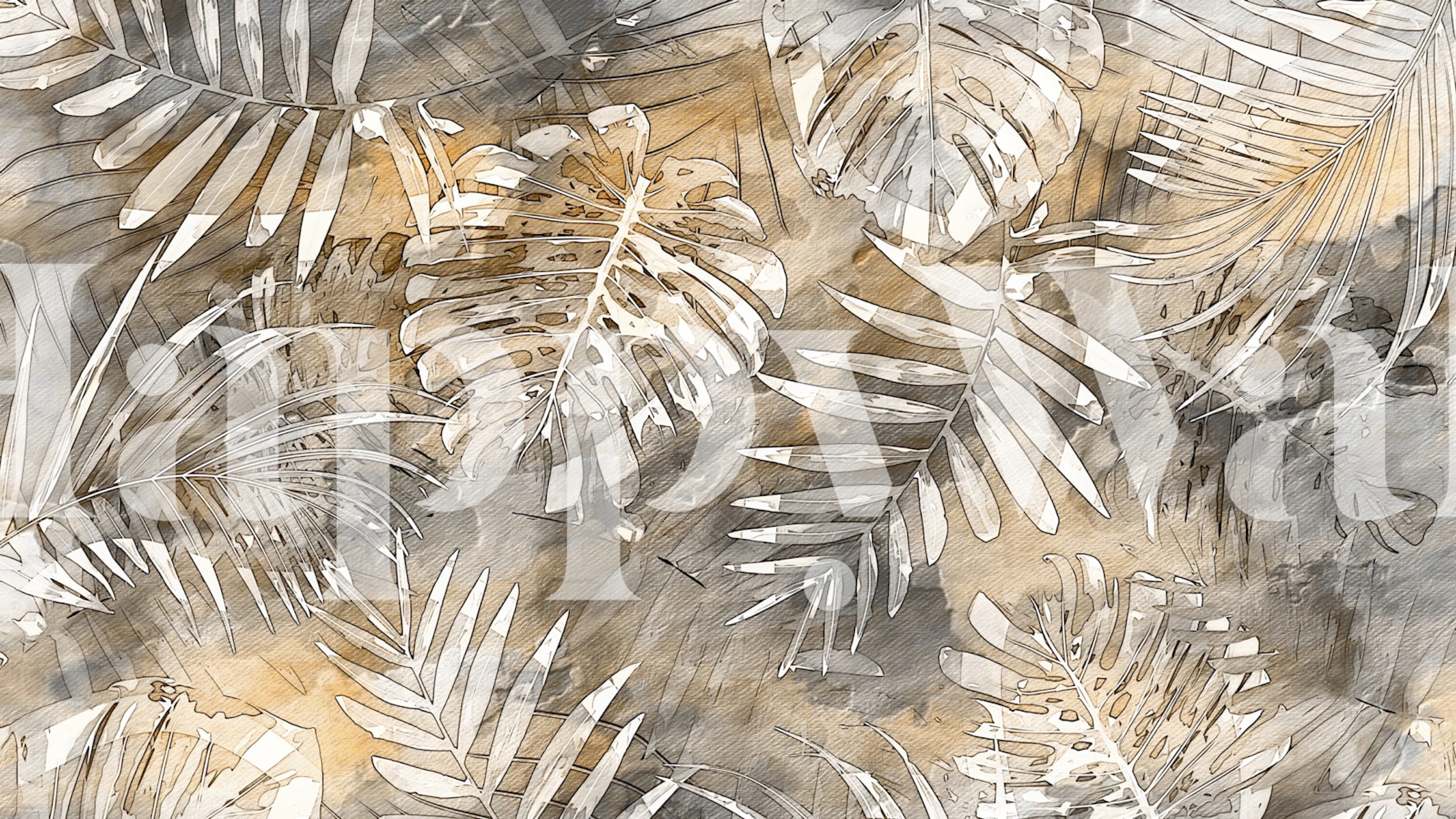 Monochrome tropical landscape wallpaper in a room