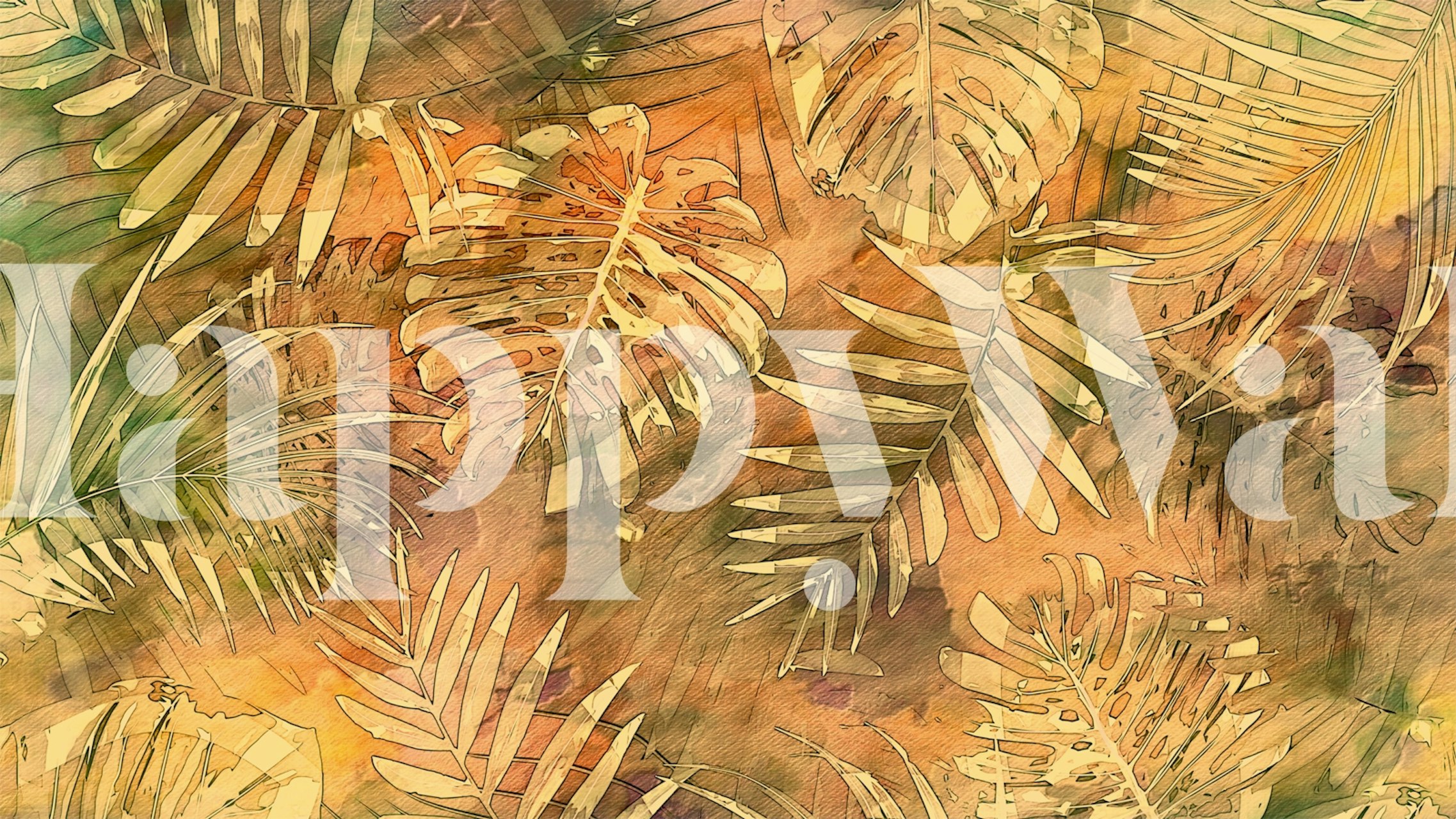 Tropical palm leaves in earthy tones wallpaper