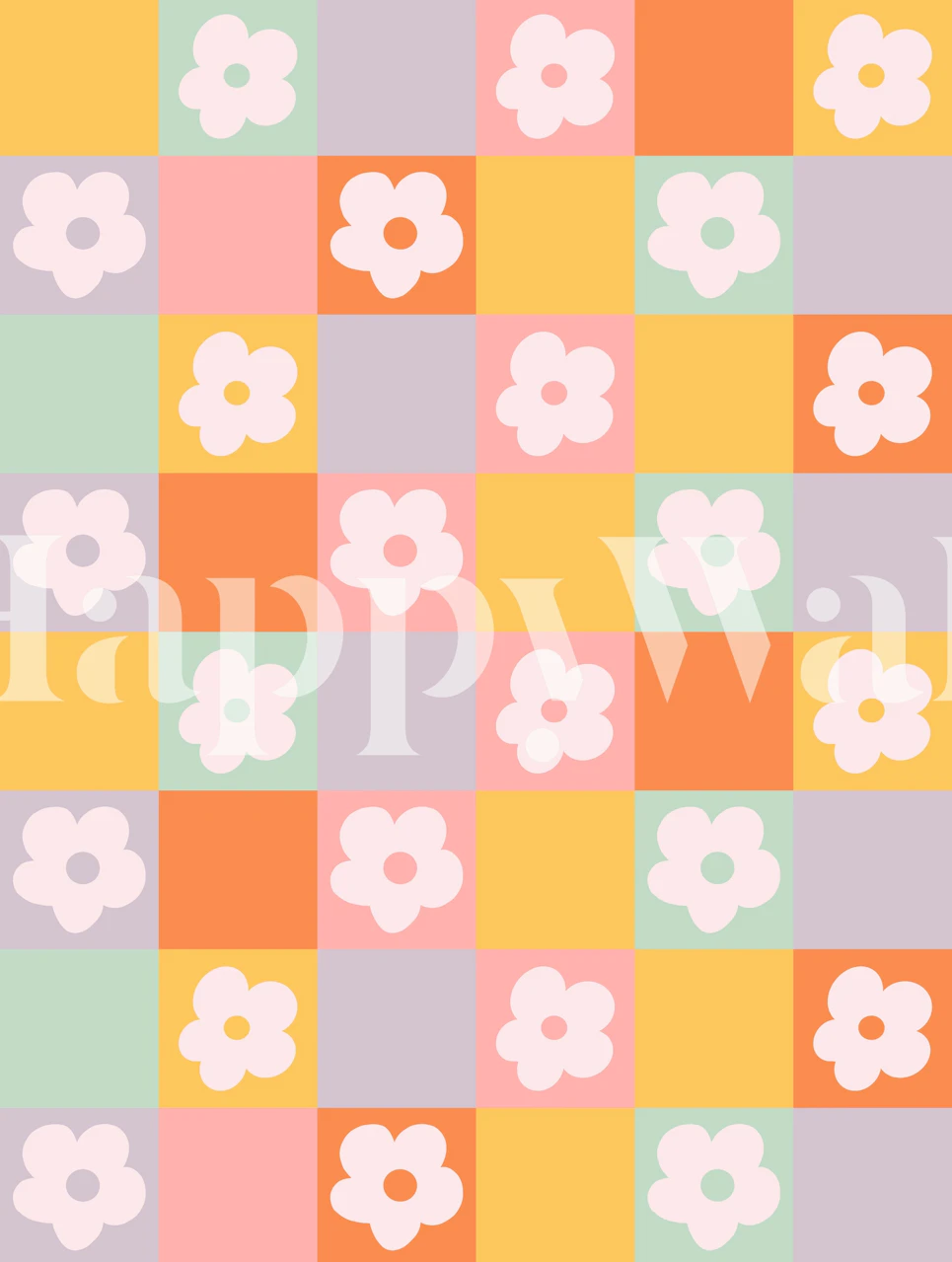 Retro Check Flowers wallpaper in a room