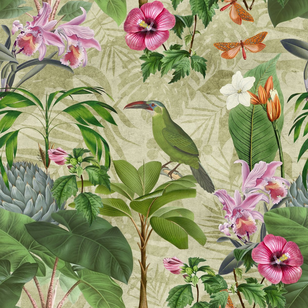 Tropical Toucans Garden Wallpaper | Happywall