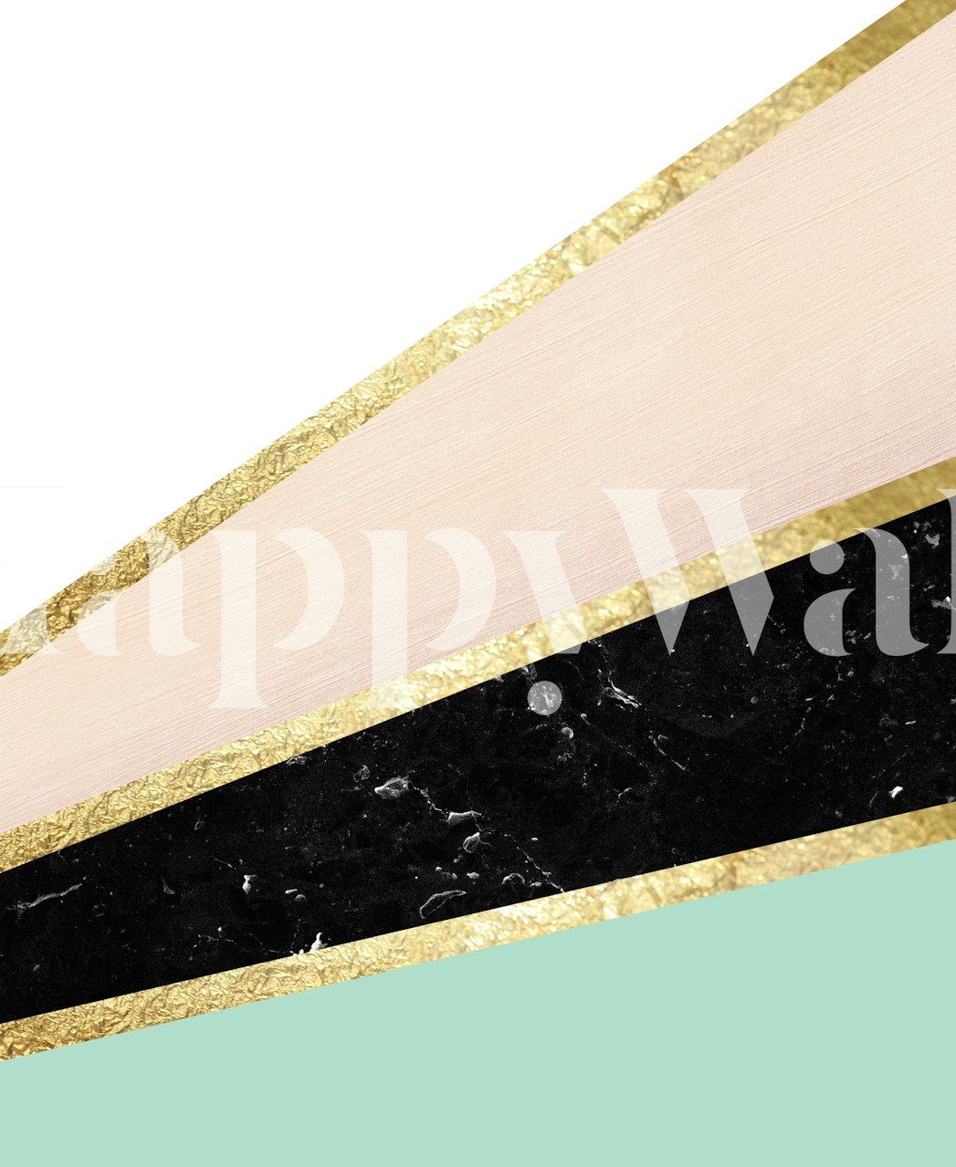 Elegant mint, blush, and black marble wall mural with gold accents