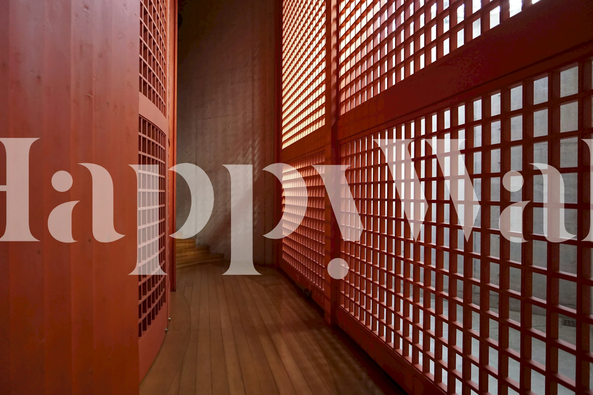 Bright red lattice pattern with wooden accents wallpaper