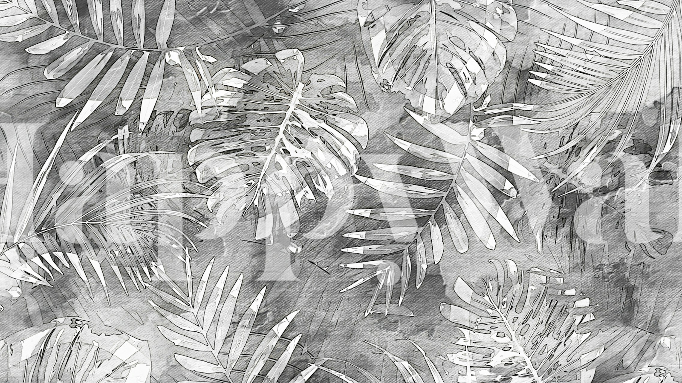 Black a White tapeta ve stylu mid-century flora