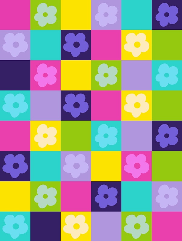 80s Neon Check Flowers 1