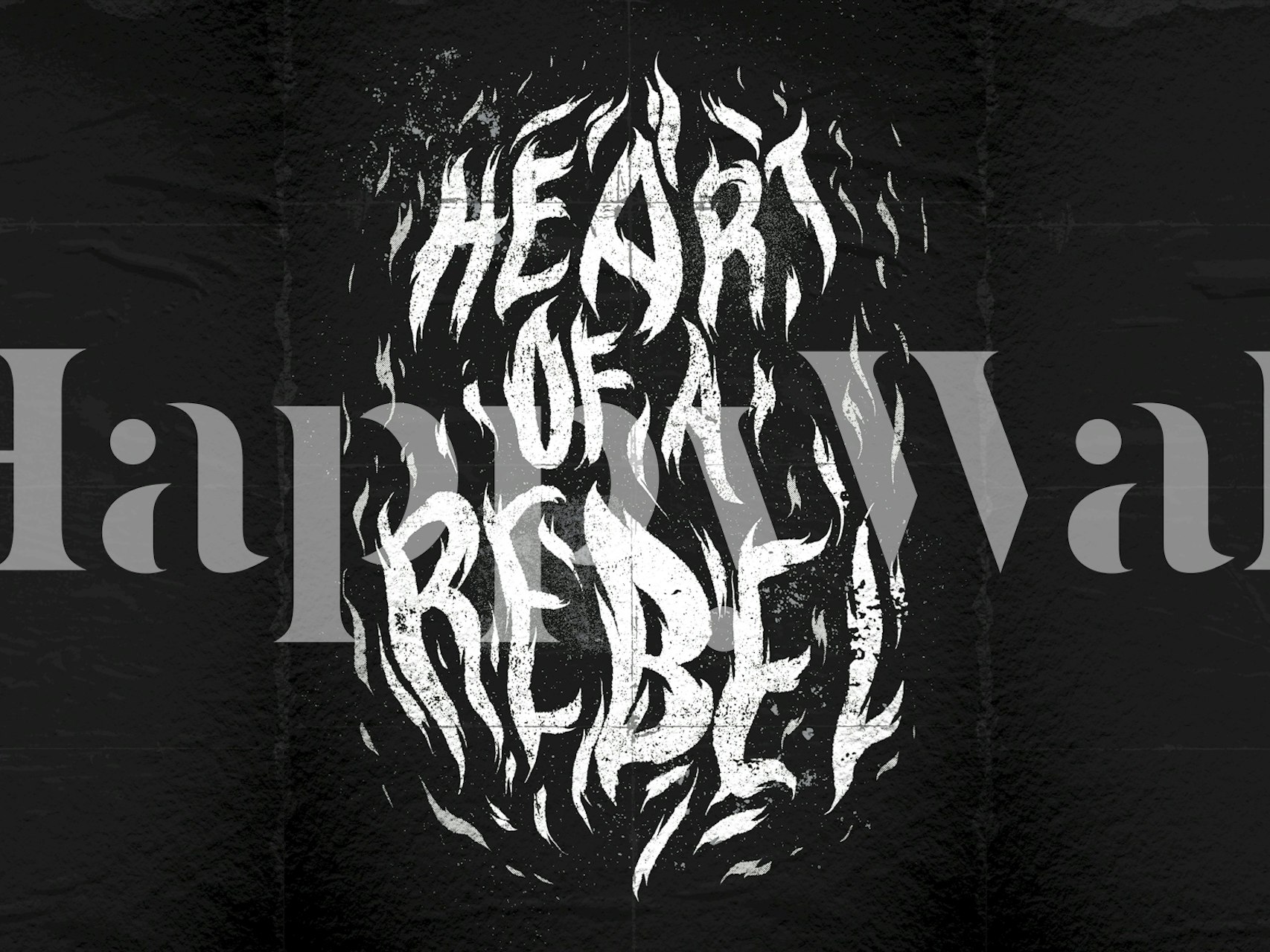 Heart of a Rebel graffiti style wall mural in black and white