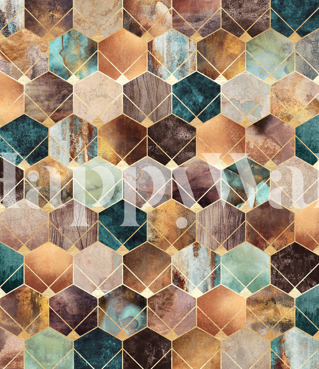 Geometric hexagonal design in earthy colors wallpaper