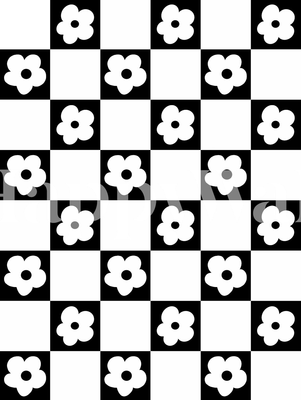 Retro Check Flowers 2 Tapete in einem Raum