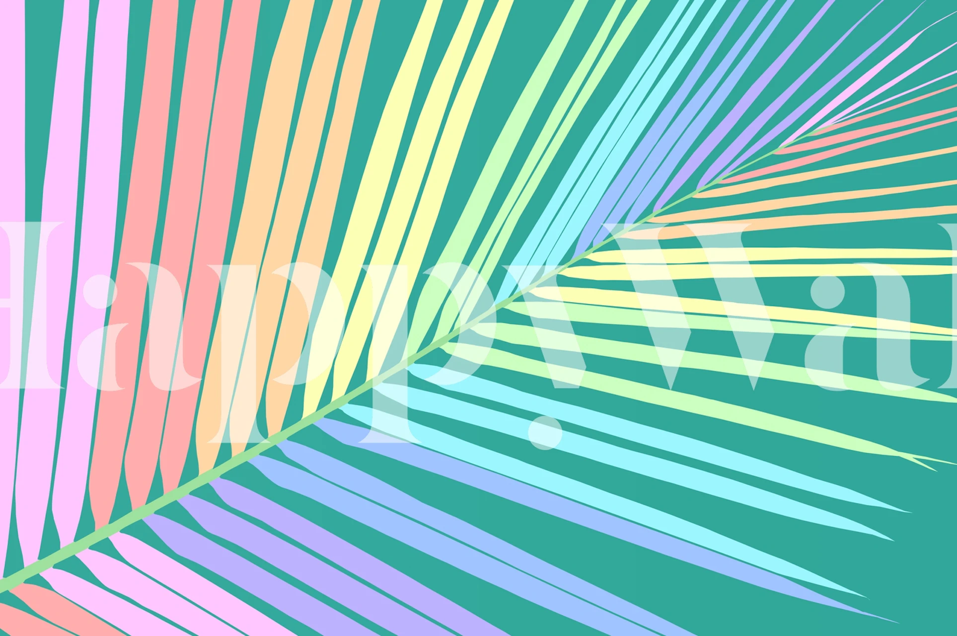 Papel de parede Rainbow Palm Leaf 3 em um quarto