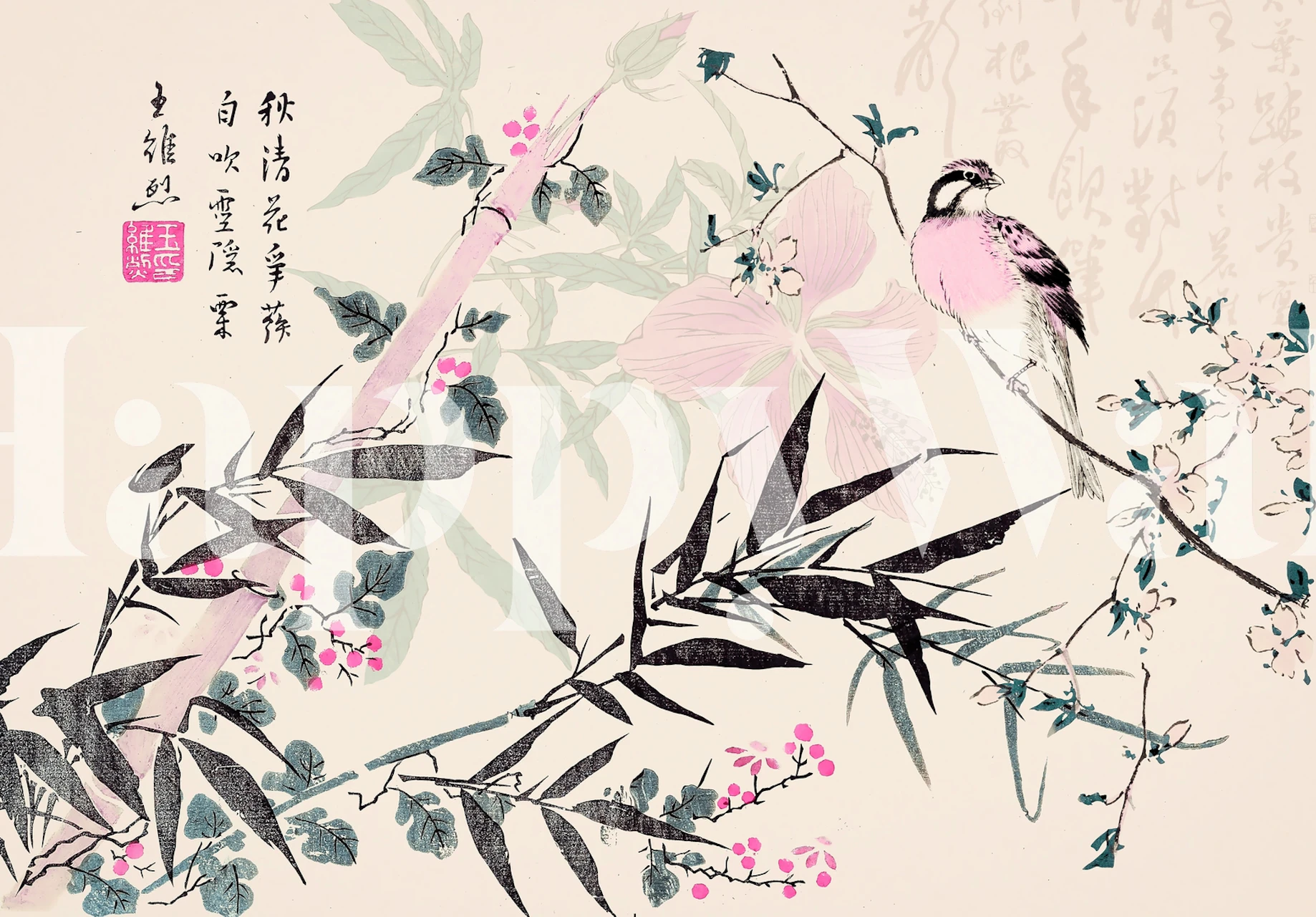 Bamboo Flower Chinoiserie wallpaper in een kamer