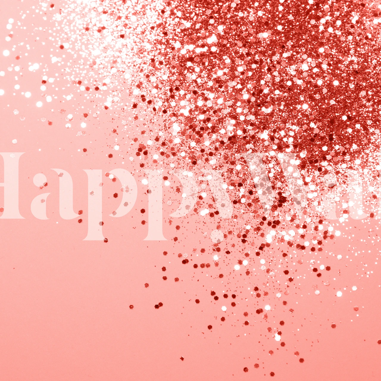 Coral glitter wallpaper with shimmering particles against a soft pink background