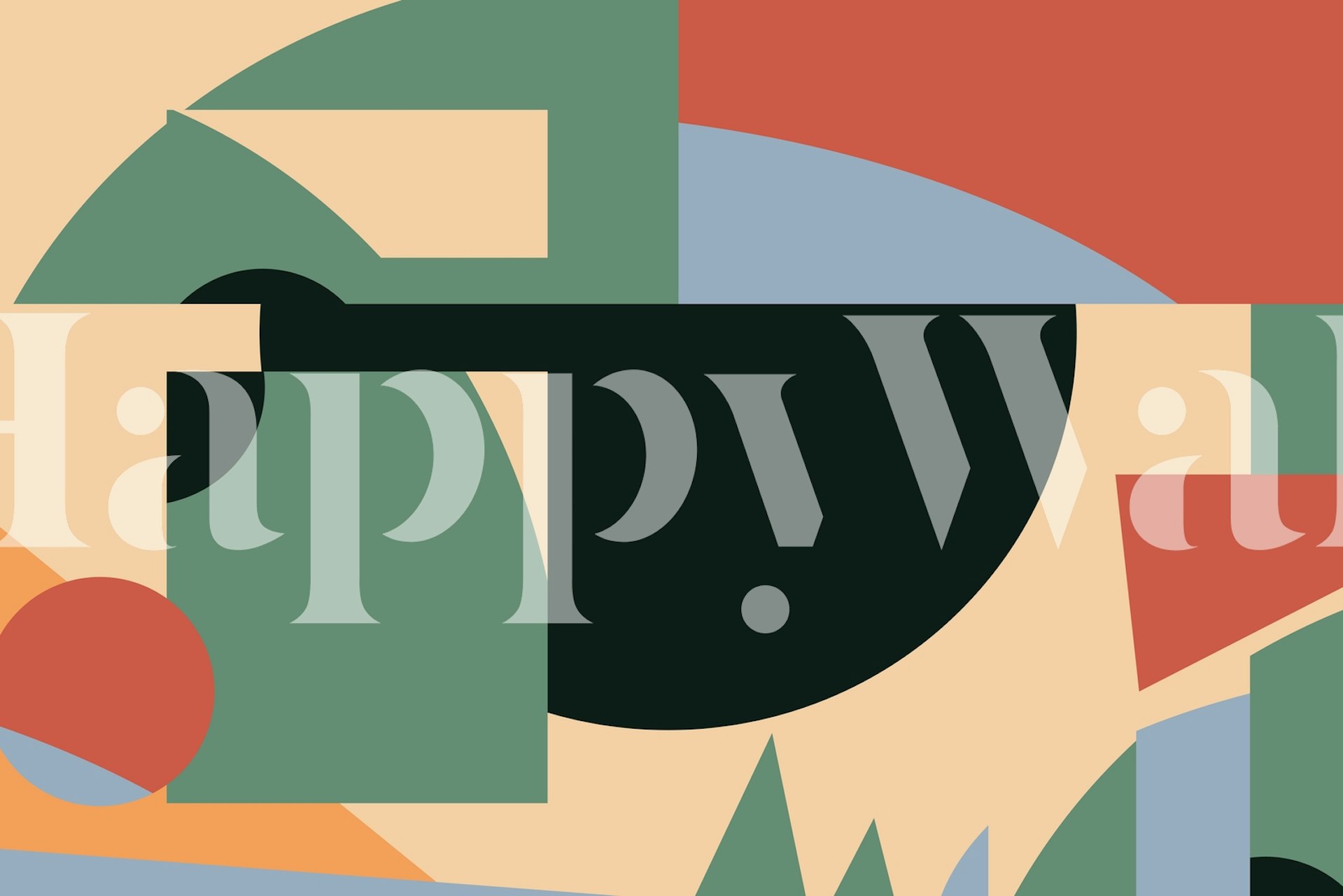 Geometric shapes in green, blue, red, and peach. Abstract wallpaper.