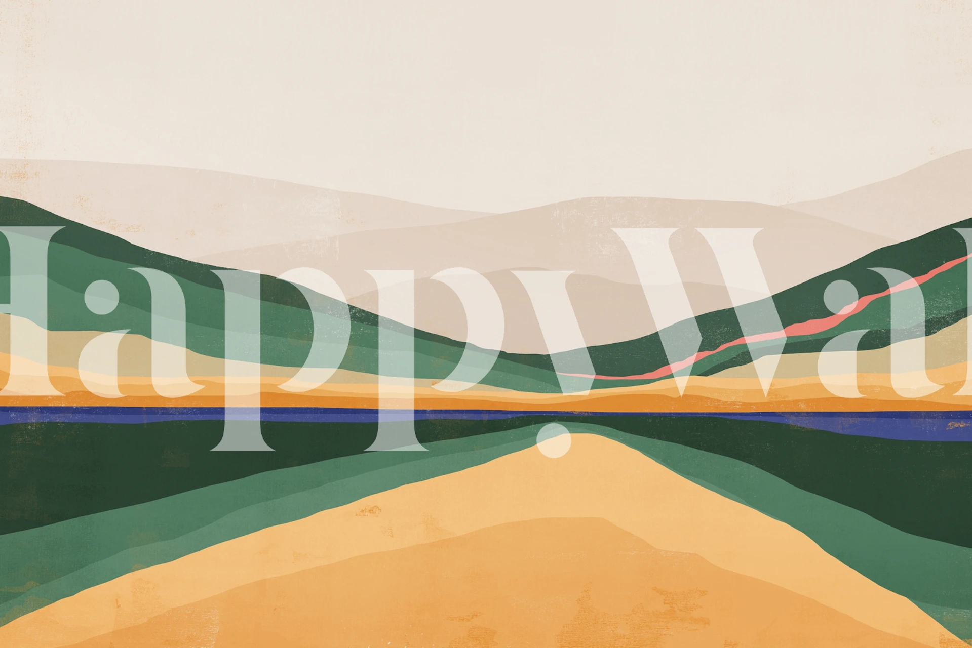 Fotomural de paisaje abstracto con coloridas colinas y un sereno lago