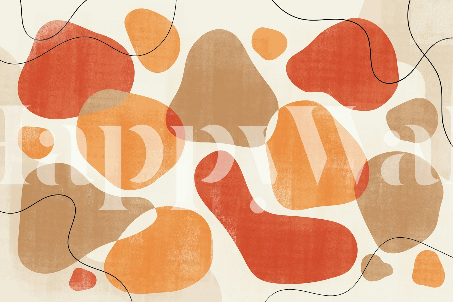 Abstrakcyjna fototapeta z organicznymi kształtami w kolorze terakoty i neutralnej palecie