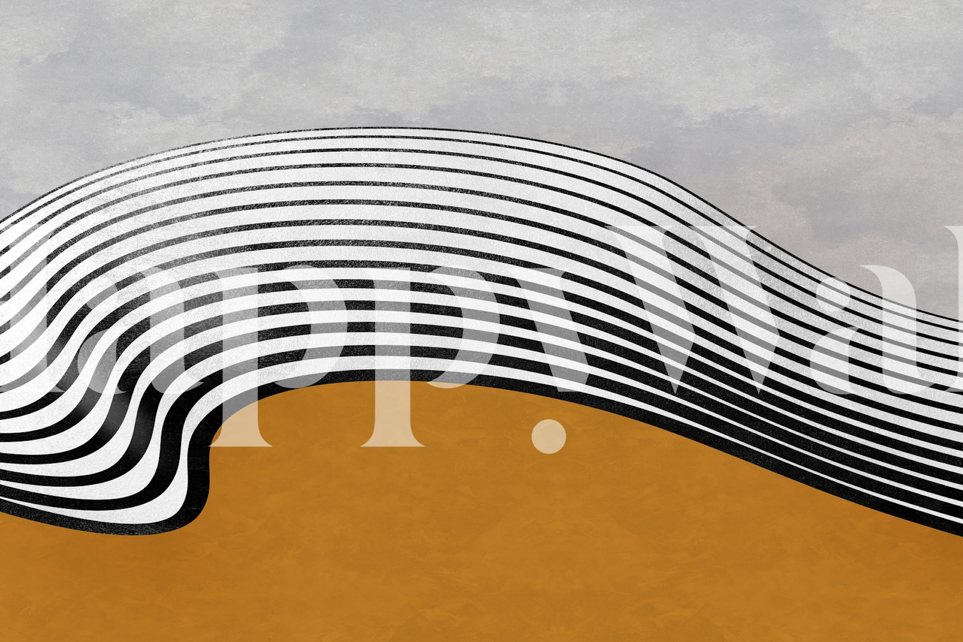 Black and white striped waves with ocher background wallpaper