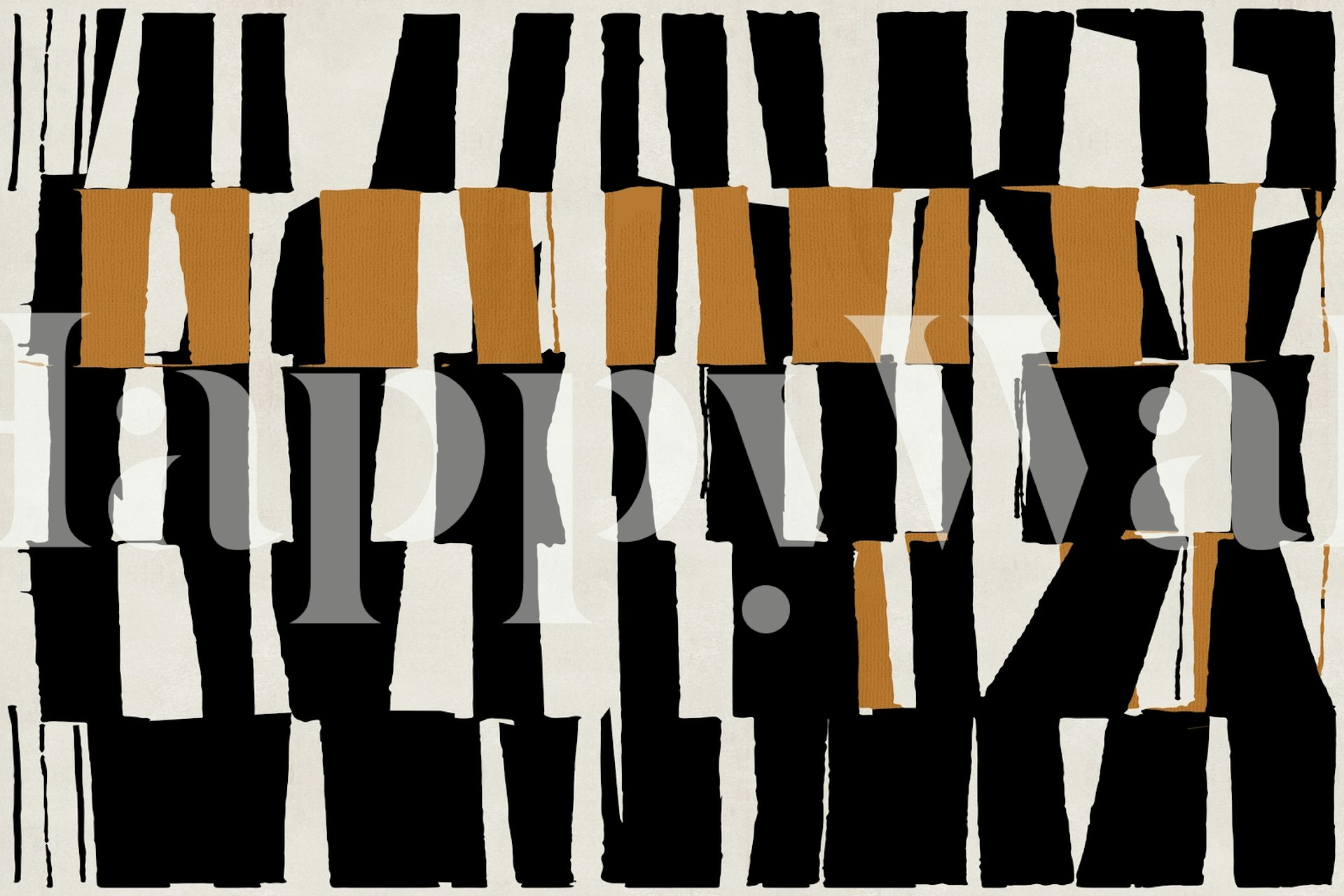 Abstract geometric patterns in black, white, and brown wallpaper