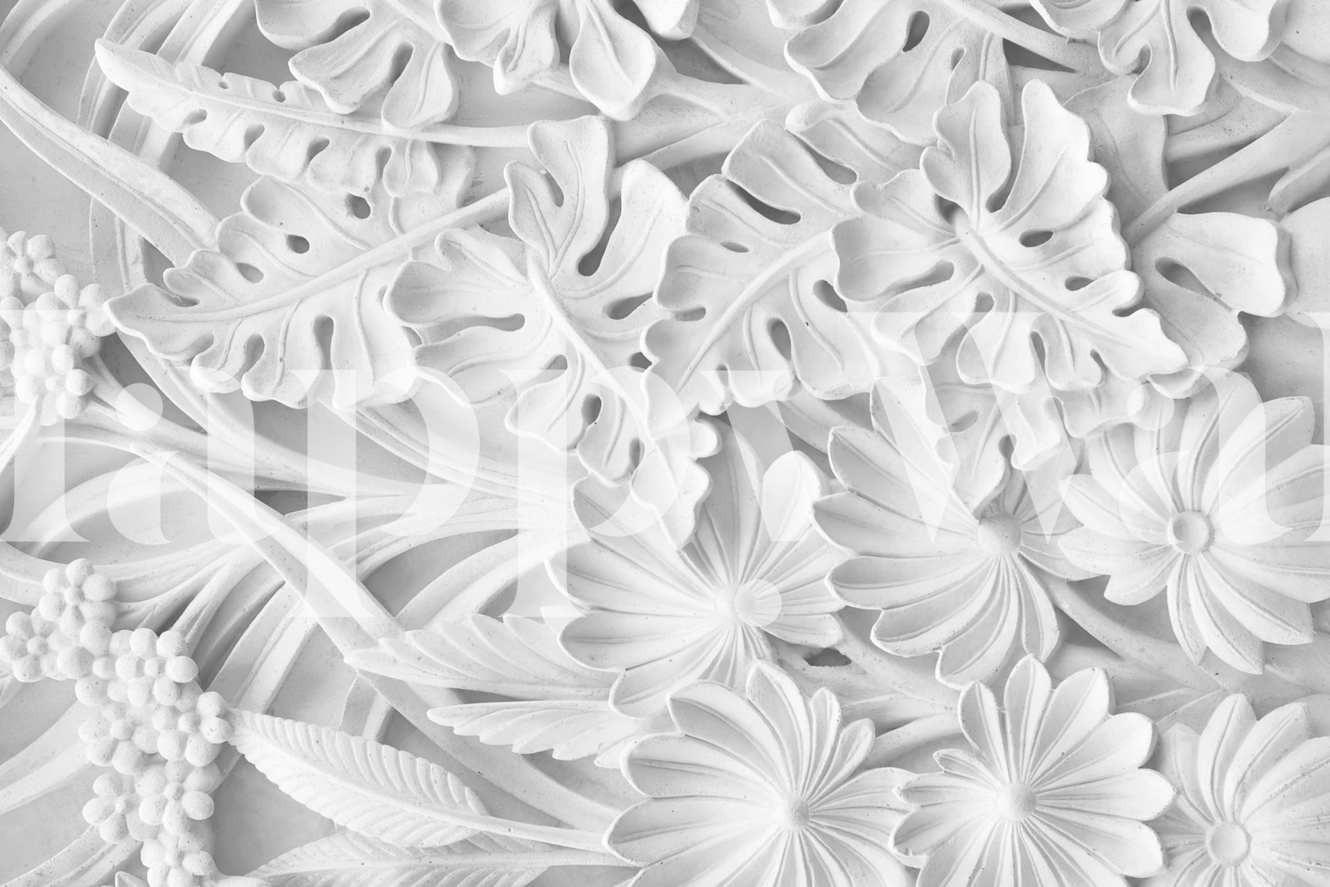 Papel tapiz White Marble Jungle mostrado en una habitación