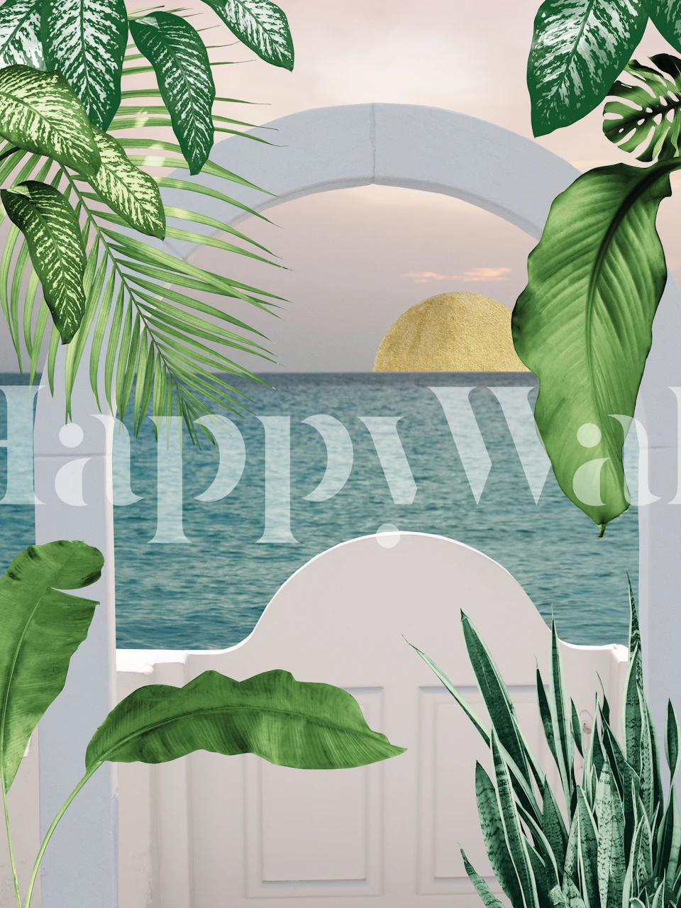 Santorini meets Curacao wallpaper in a room