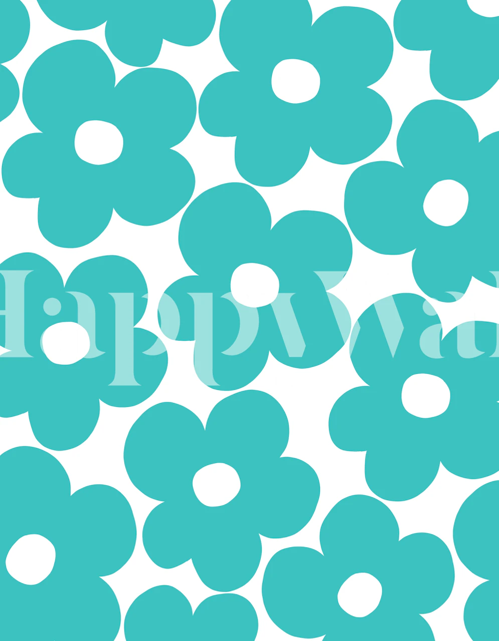 Turquoise daisies on white background retro wallpaper