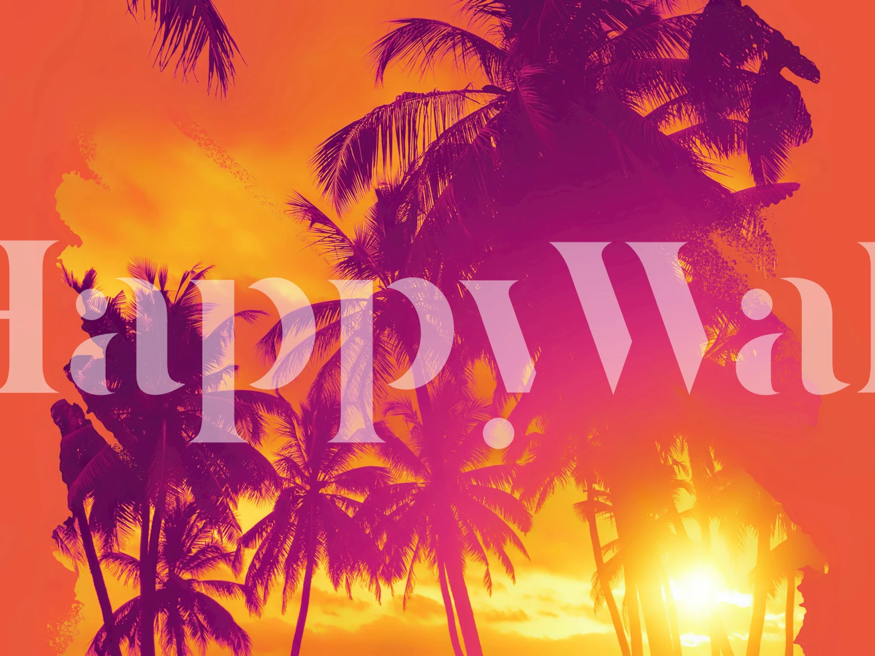 Tapet Retro Sunset cu palmieri în cameră