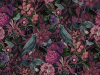 Burgundy Flower Jungle behang