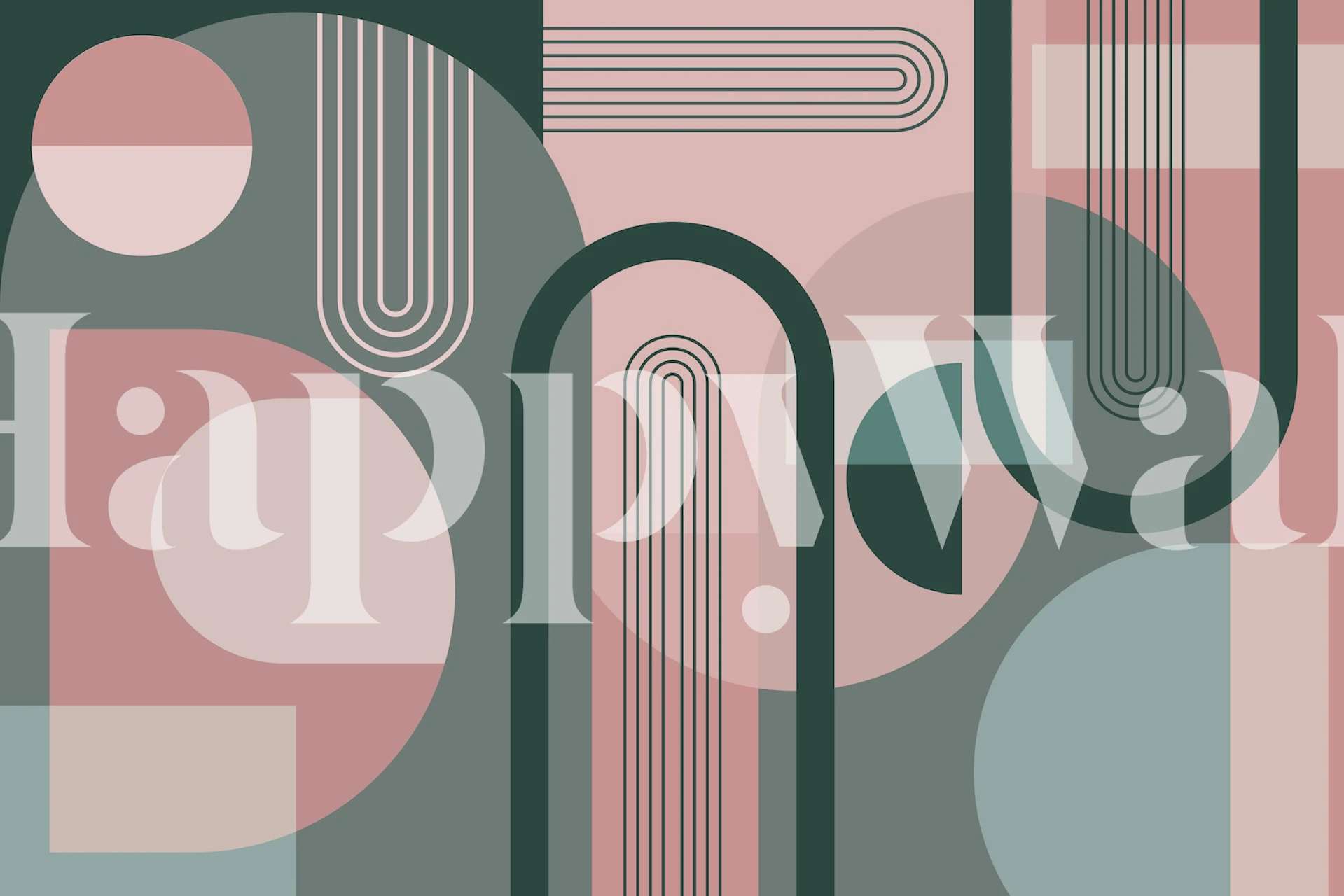 Abstract Mid Century PinkGreen tapetti huoneessa