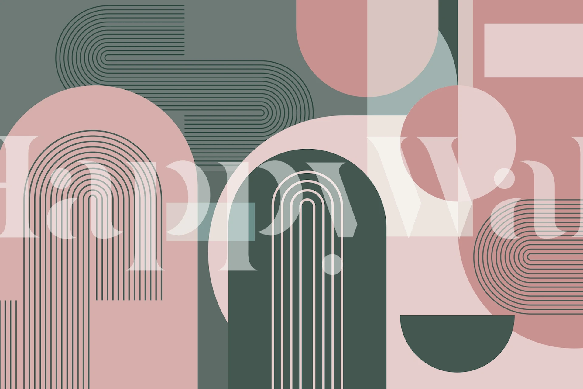 Mid Century Arches PinkGreen Wall Mural with geometric shapes in blush and sage tones.