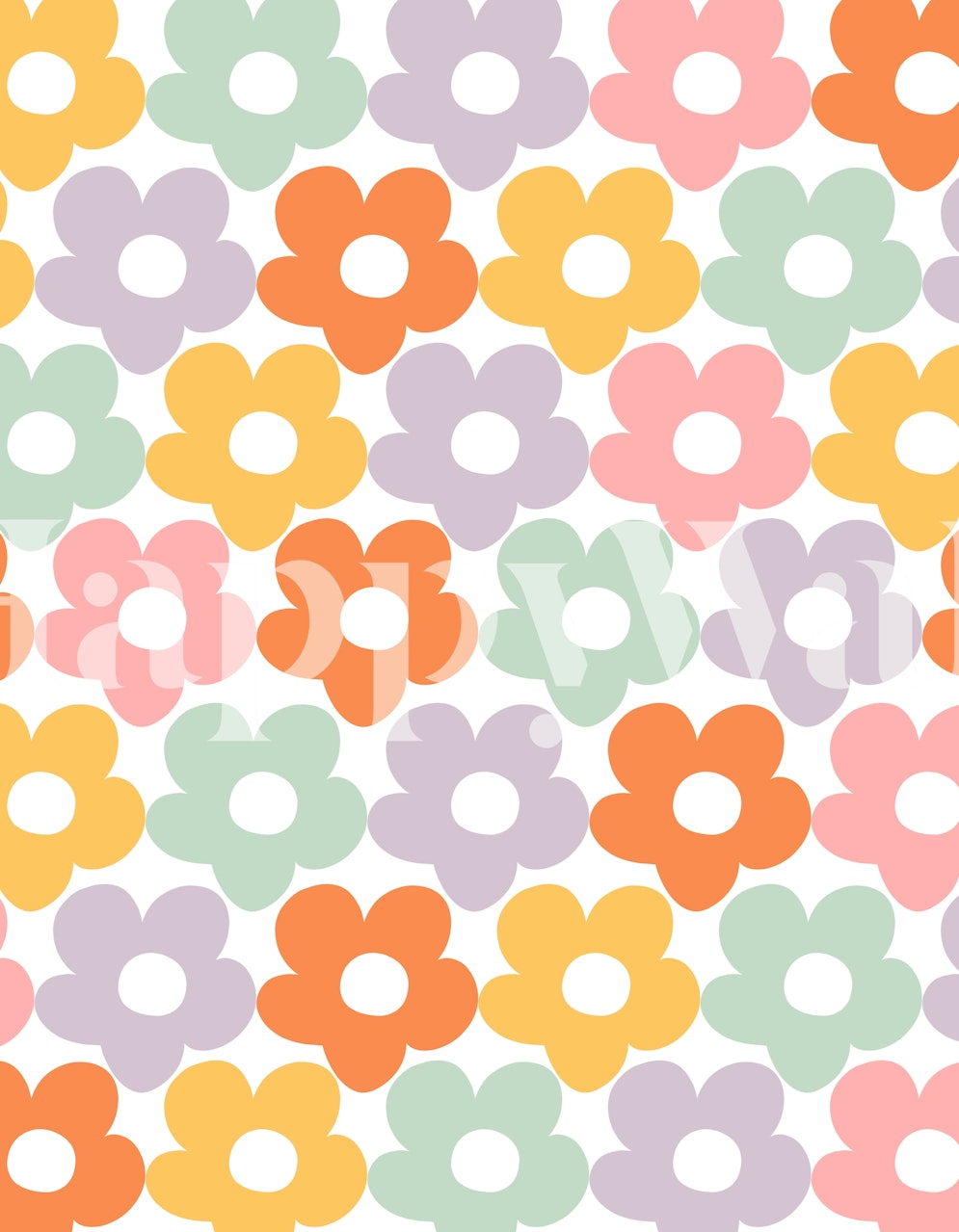 Retro daisy pattern wallpaper in a room