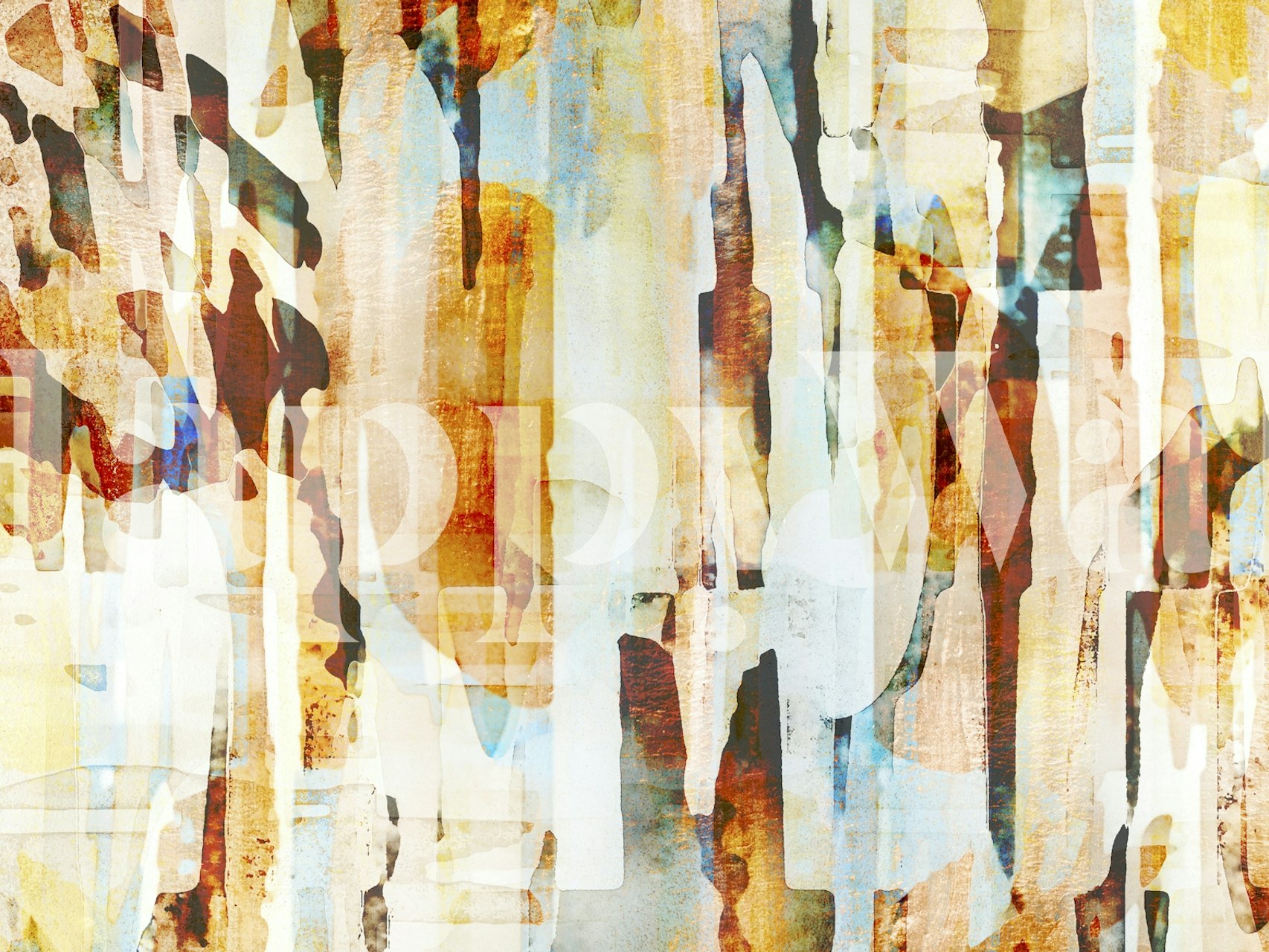 Abstrakti African Dye 2 seinämaalaus maanläheisillä sävyillä ja tekstiilikuvioilla