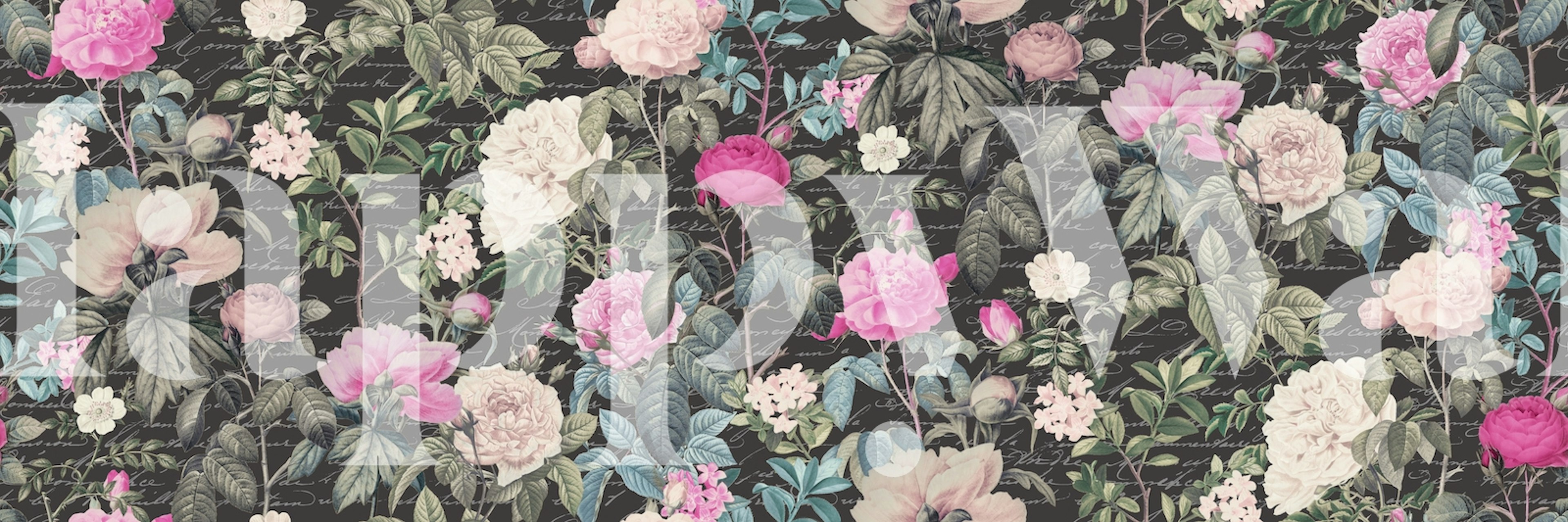 Floral design with pink and white flowers on dark background wallpaper
