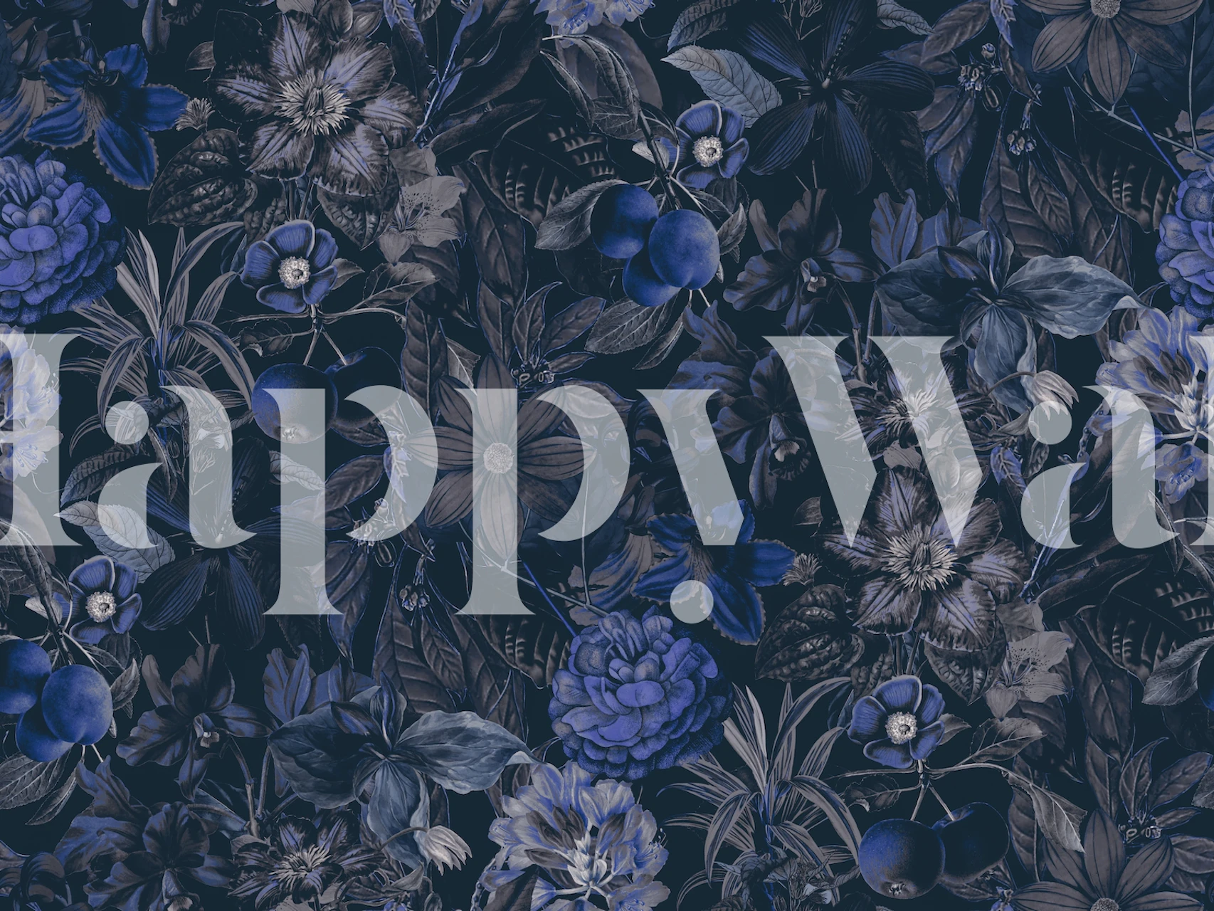 Dark floral pattern with blue flowers and leaves wallpaper