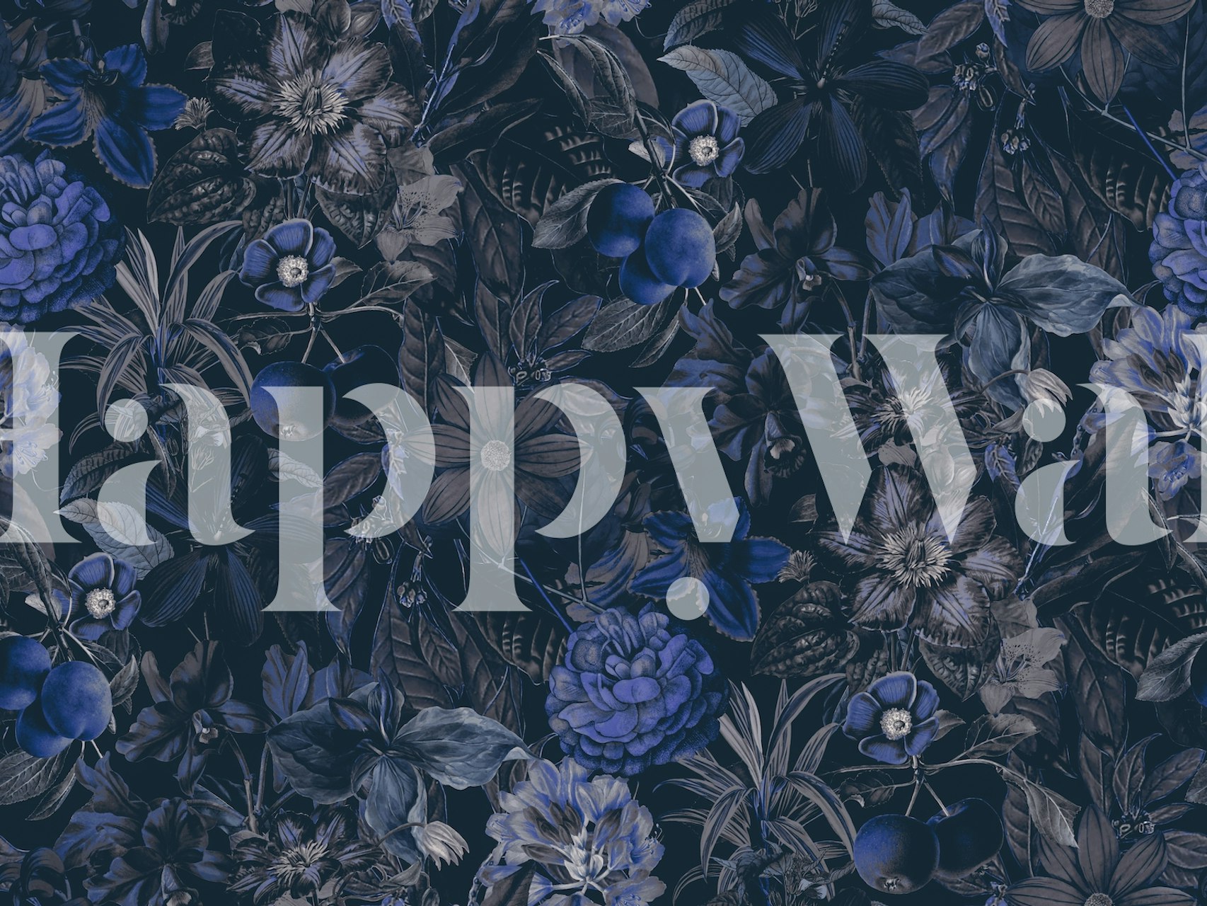 Dark floral pattern with blue flowers and leaves wallpaper