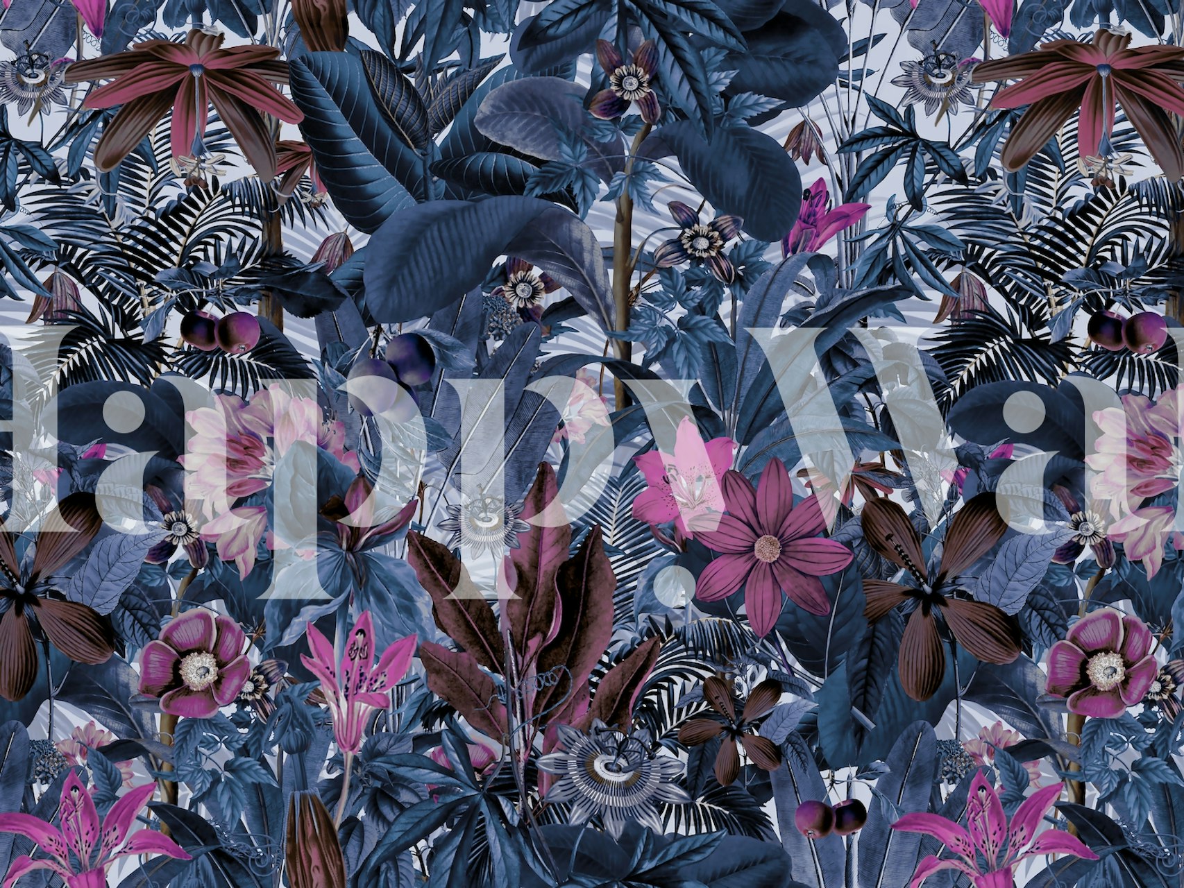 Blue Pink Flower Tapete in einem Raum