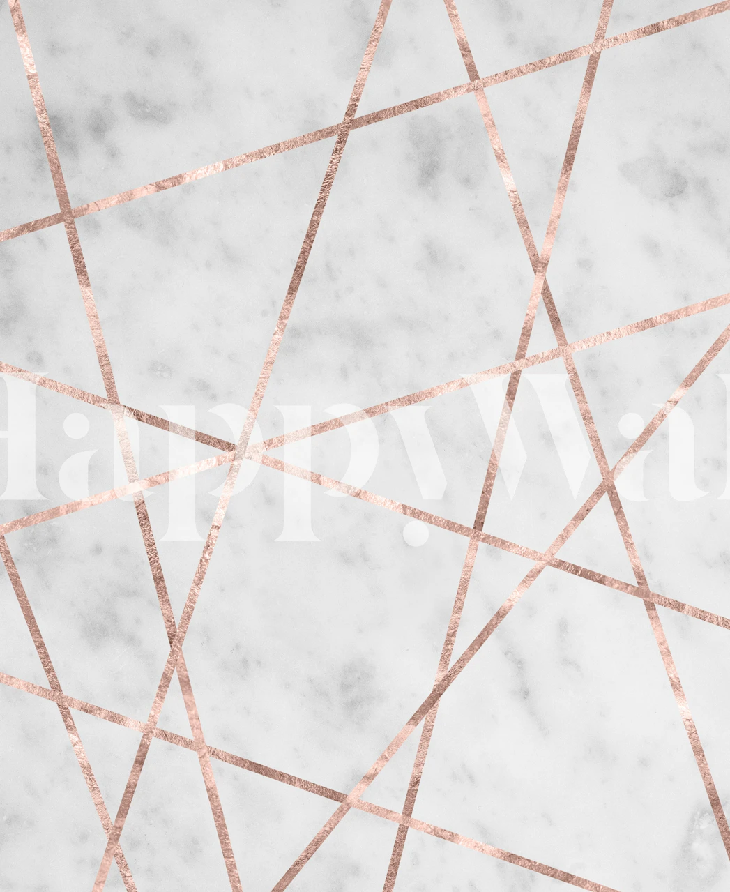 Geometric rose gold lines on white marble background wallpaper