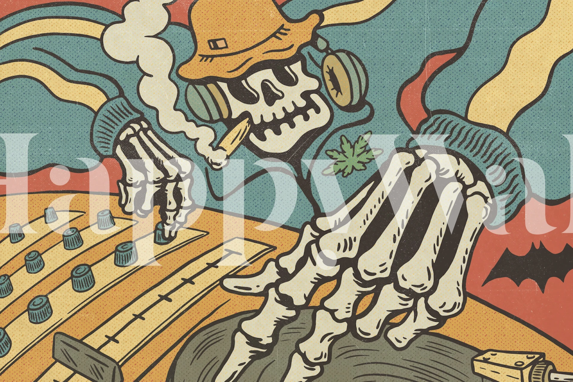 Tapeta Music Party Skull Illustration w pokoju