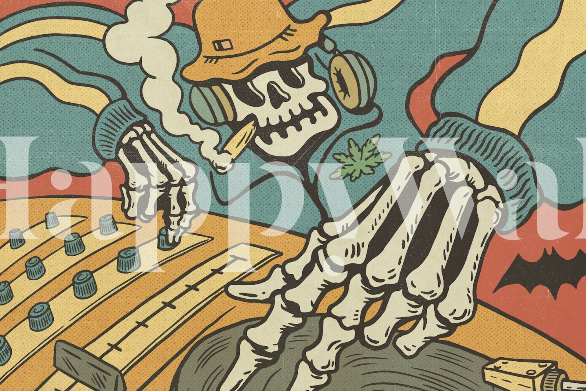 Music Party Skull Illustration wallpaper in a room
