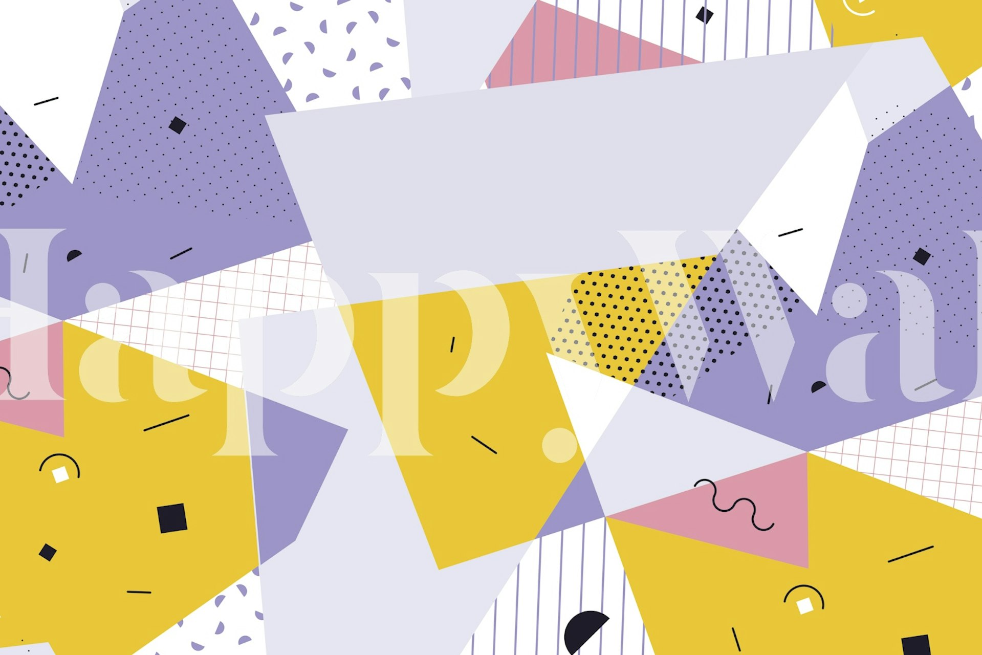 Πολύχρωμο γεωμετρικό ταπί με σχήματα και τρίγωνα σε κίτρινους, μωβ και παστέλ τόνους