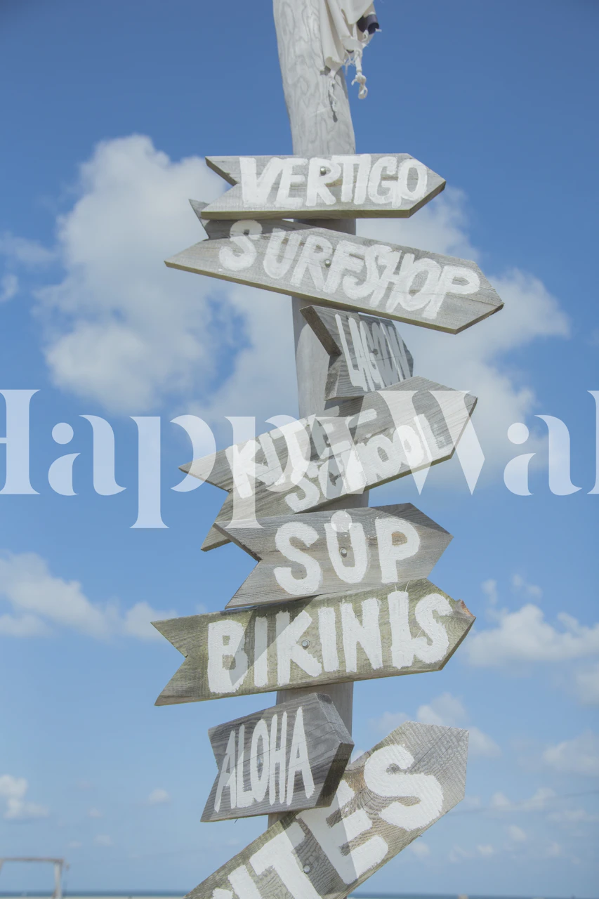 Wooden Beach Sign -tapetti huoneessa