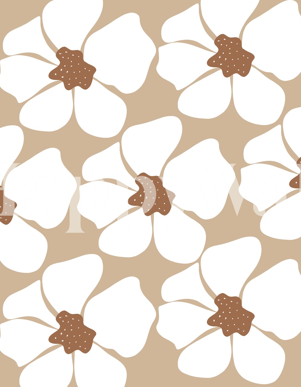 Mural de parede Abstract Flower Glam 2 com flores brancas e centros marrons texturizados em um fundo neutro